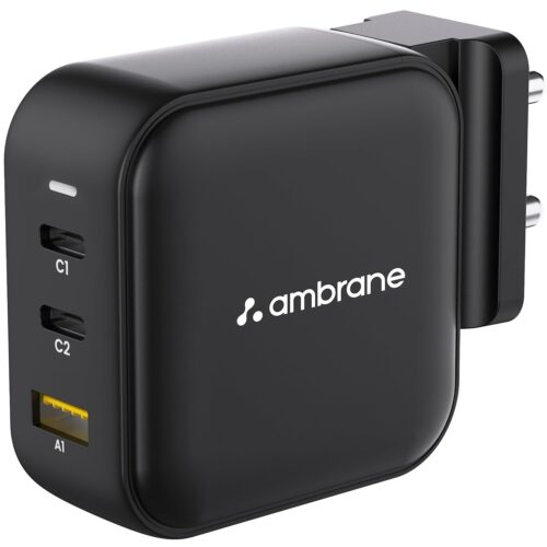 65W Charger Adapter, 3 Ports - 2 Type C & 1 USB for Samsung, Type C Laptops