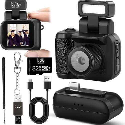 mini Camera Keychain Real for HD 1080p Nostalgic Retro Photos,Video vlogging, with 1.4 in LCD Screen | 32 gb sd Card | Card Reader | Portable Camera for Travel Recording (Black)