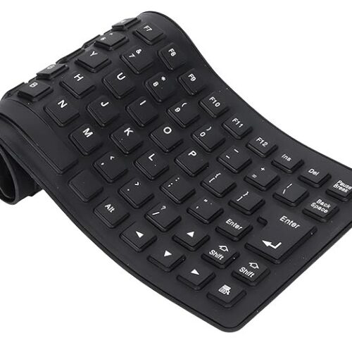 Foldable Silicone Keyboard, USB Waterproof Travel Gaming Wired Keypad, Rollup Wired Folding Keyboard Compatible with Windows, PC, Laptop, Mac Notebook Full Size (Black) (Flexible)
