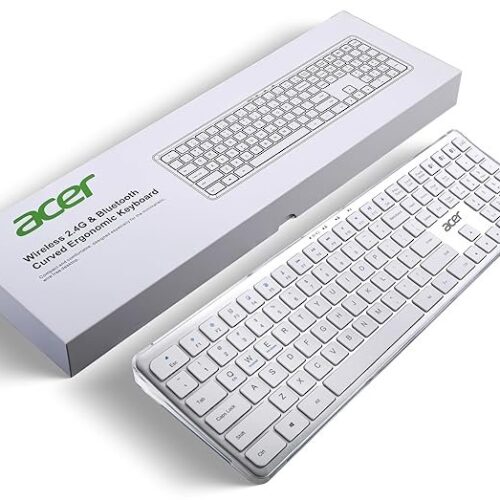Acer Clearview Curved Transparent Wireless Rechargeable Keyboard I Dual Connection Bluetooth + 2.4 G I Multi-Device Connection with 3 Bluetooth Connect I Supports iOS, Android, Windows, MAC System